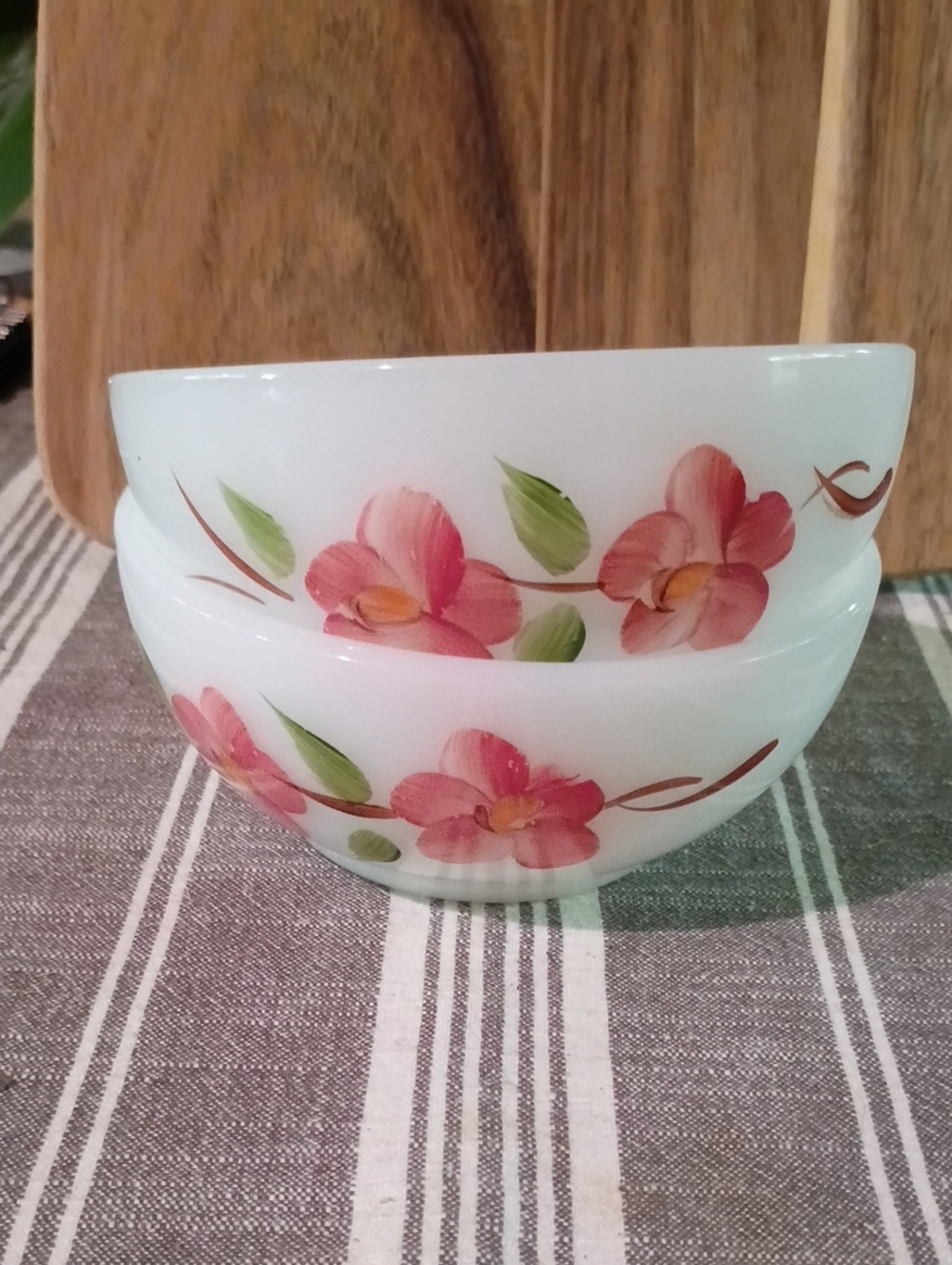 FireKing Milk Glass Bowls In Peach Blossom
